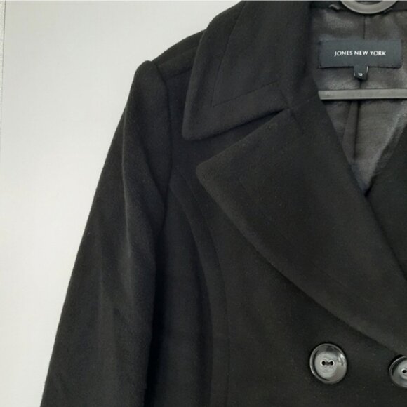 JONES NEW YORK Wool Cashmere Blend Winter Peacoat Button Down Jacket Black Sz 12 - Picture 4 of 10